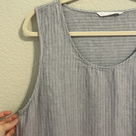 ♥️ Luna Luz 100% Linen Sleeveless Dress Stripes Gray Size L - Picture 3 of 6